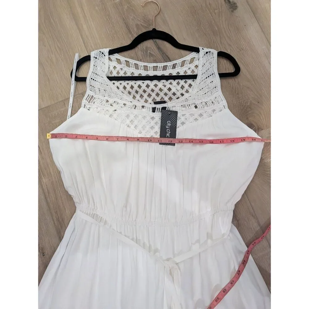 City Chic Maxi Tiered Crochet Dress Ivory Plus Size 18 1X BNWT Boho Bridal Beach